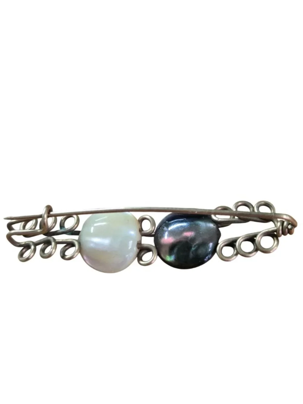 Vintage c1900 Mother Of Pearl Creamy Peacock Arts And Crafts Era Loop Brooch